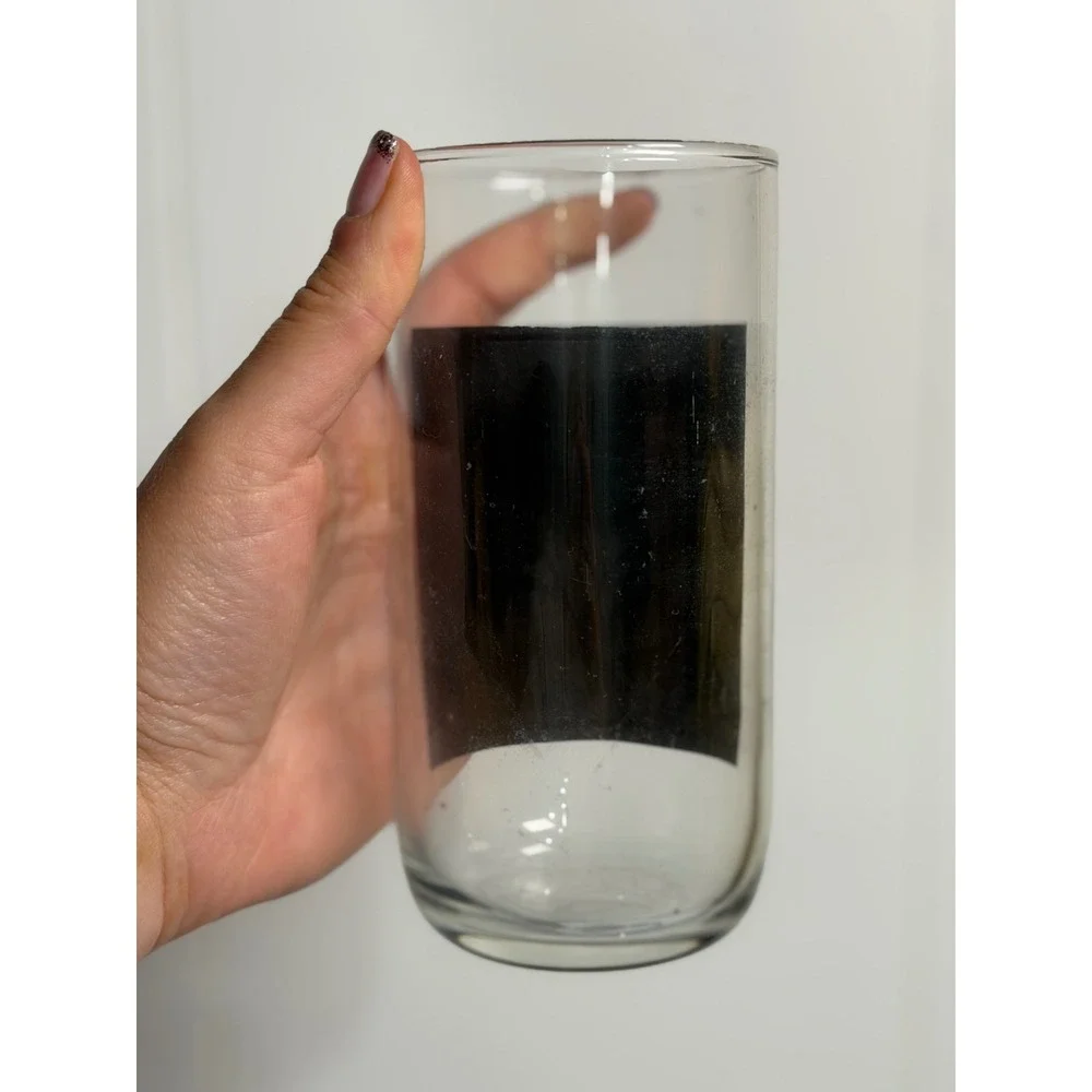VTG Libbey‎ Tumblers Glasses Peach Iris MCM Floral Black Gold Set of 4 5.5